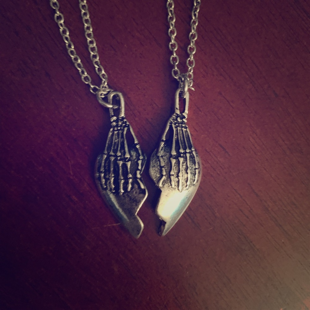 Skeleton Hands Holding A Heart Friendship Necklace